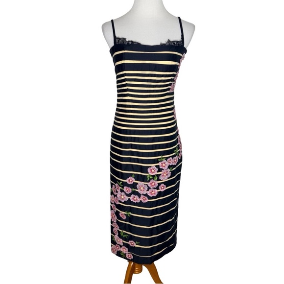 Maeve Anthropologie Sleeveless Slim Midi Dress Size 6 NWT Black Stripe Floral - Picture 3 of 9